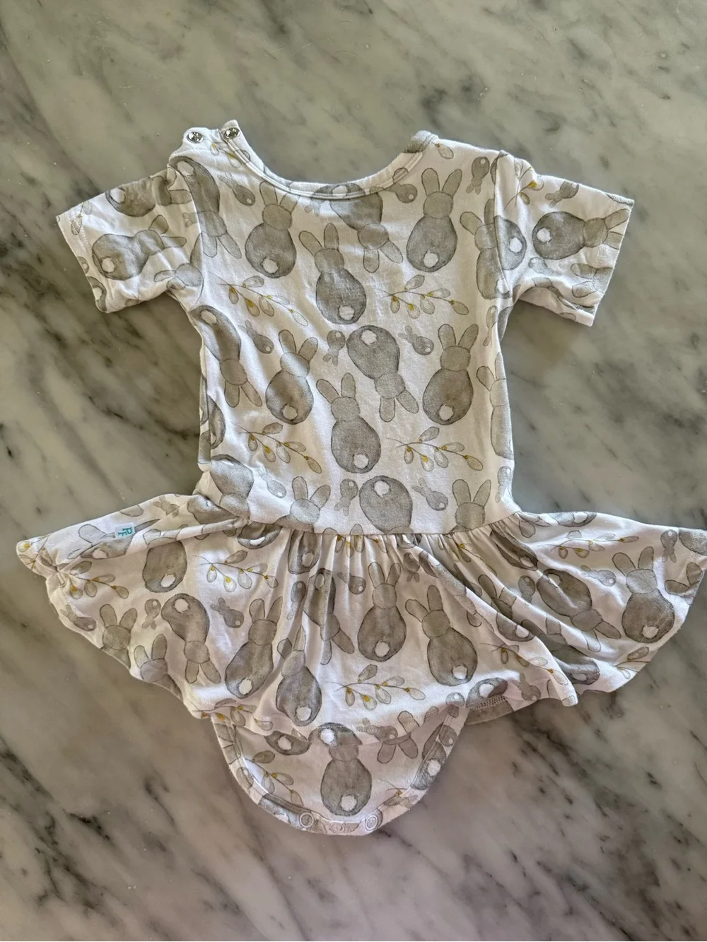 Posh Peanut Gray Bunny Print Skirted Onesie 6-12mo